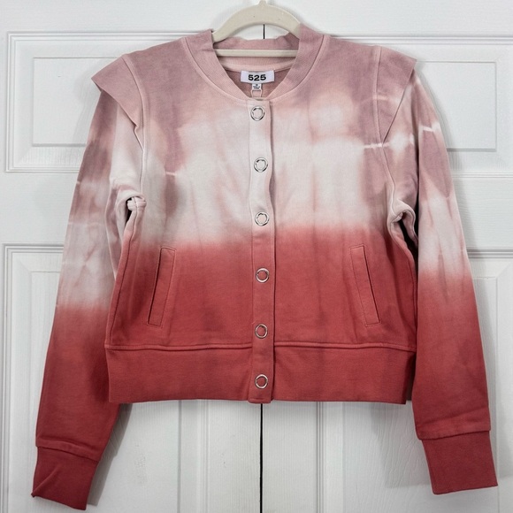 Pink White Snap Button Sweatshirt Jacket Size M NWT | 525 America - Picture 2 of 7